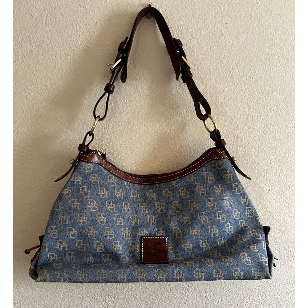Dooney & Bourke Signature Hobo Purse Denim Leather justable Leather Strap Bag